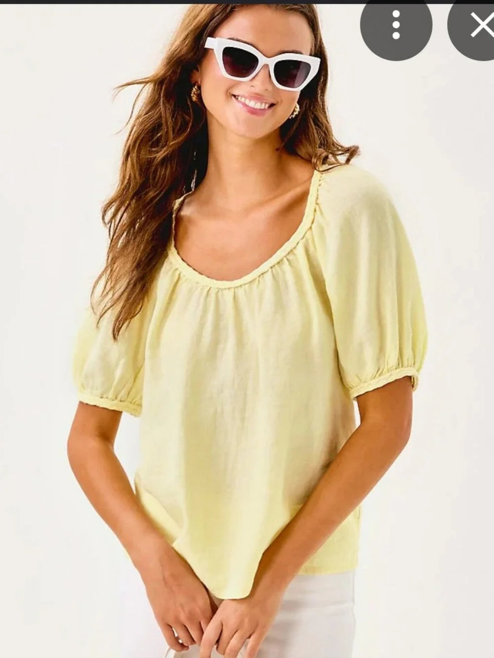 NWT Lilly Pulitzer Pale Yellow Calais Scoop-Neck 100% Linen Top XL, Ret. $138